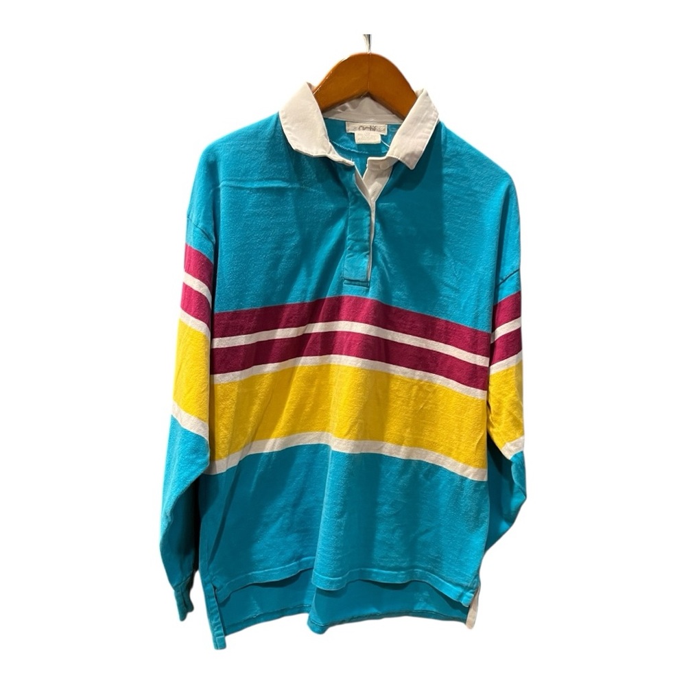 Actif Colorblock Rugby Shirt Blue White Pink Yellow Size Medium